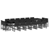 17 Piece Garden Dining Set with Cushions Black Poly Rattan - Front View