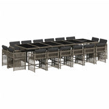 17 Piece Garden Dining Set with Cushions Grey Poly Rattan - Front View