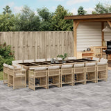 17 Piece Garden Dining Set with Cushions Beige Poly Rattan