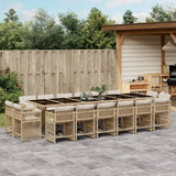 17 Piece Garden Dining Set with Cushions Beige Poly Rattan
