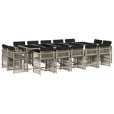 17 Piece Garden Dining Set with Cushions Light Grey Poly Rattan - Front View