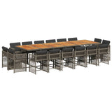17 Piece Garden Dining Set with Cushions Grey Poly Rattan - Front View