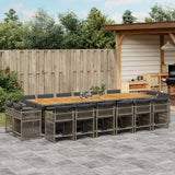17 Piece Garden Dining Set with Cushions Grey Poly Rattan