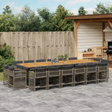 17 Piece Garden Dining Set with Cushions Grey Poly Rattan