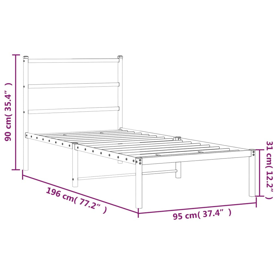 Metal Bed Frame without Mattress with Headboard Black 90x190 cm