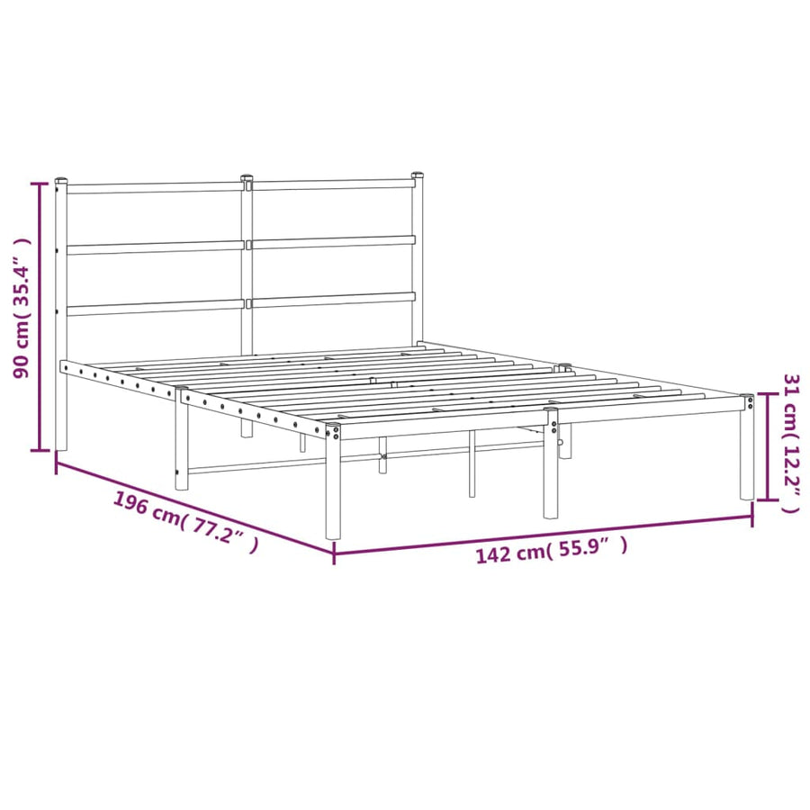 Metal Bed Frame without Mattress with Headboard Black 135x190 cm