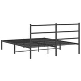 Metal Bed Frame without Mattress with Headboard Black 150x200 cm - Close-Up Angle