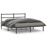 Metal Bed Frame without Mattress with Headboard Black 150x200 cm
