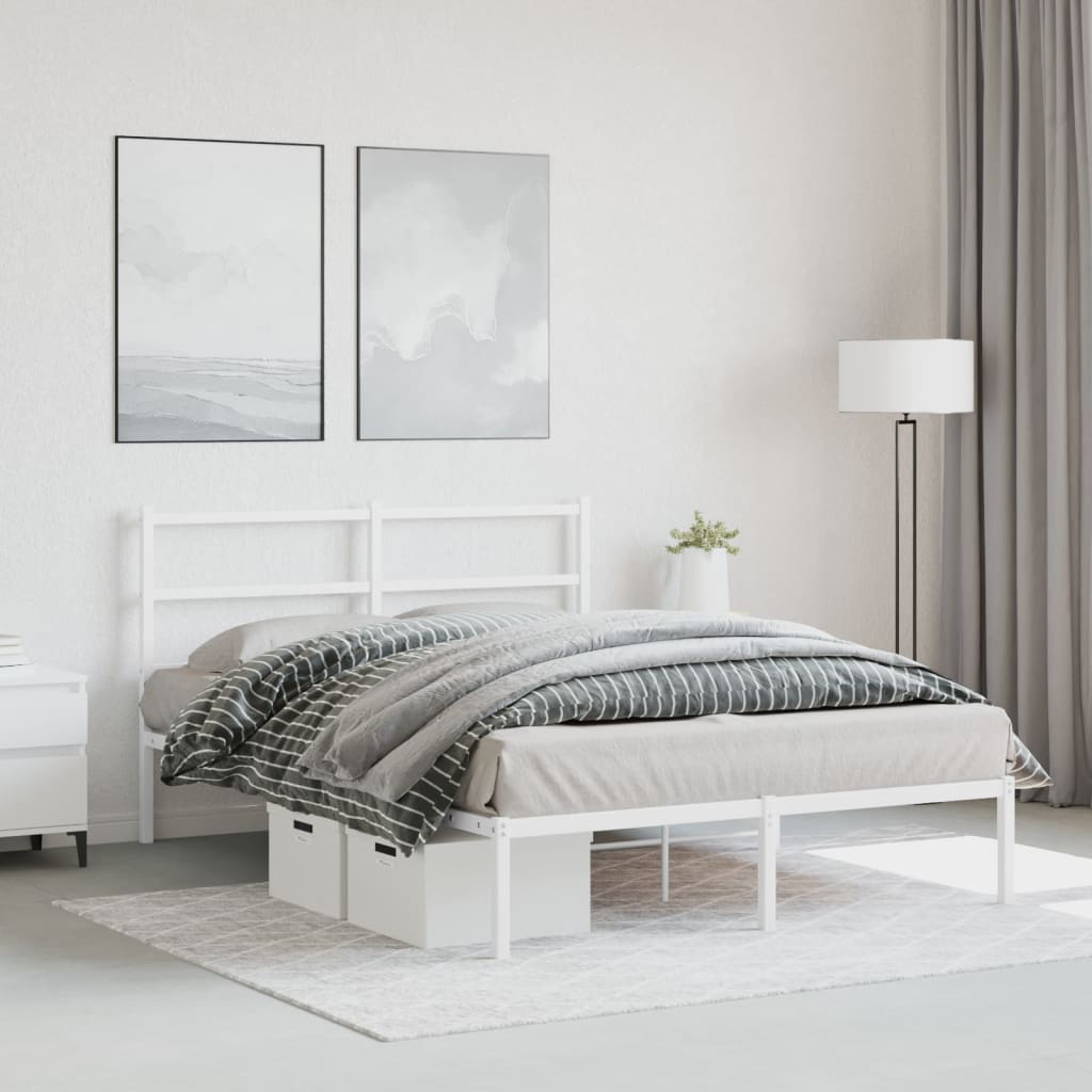 Metal Bed Frame without Mattress with Headboard White 135x190 cm