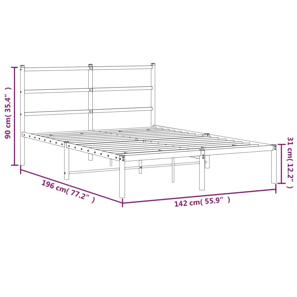 Metal Bed Frame without Mattress with Headboard White 135x190 cm