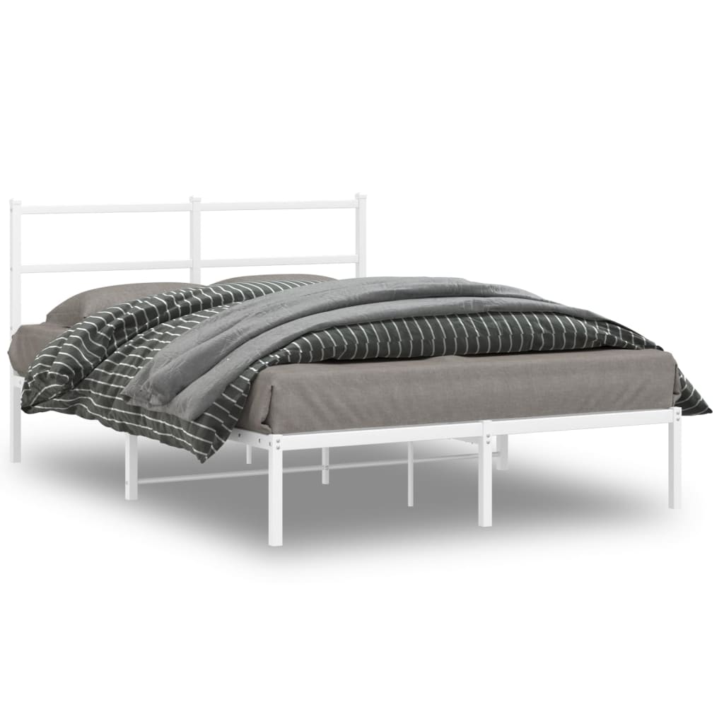 Metal Bed Frame without Mattress with Headboard White 135x190 cm