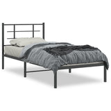 Metal Bed Frame without Mattress with Headboard Black 90x190 cm - Front View