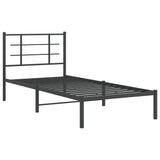 Metal Bed Frame without Mattress with Headboard Black 90x190 cm - Side View