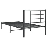 Metal Bed Frame without Mattress with Headboard Black 90x190 cm - Close-Up Angle
