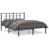 Metal Bed Frame without Mattress with Headboard Black 135x190 cm - Front View