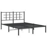 Metal Bed Frame without Mattress with Headboard Black 135x190 cm - Side View