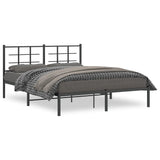 Metal Bed Frame without Mattress with Headboard Black 150x200 cm - Front View