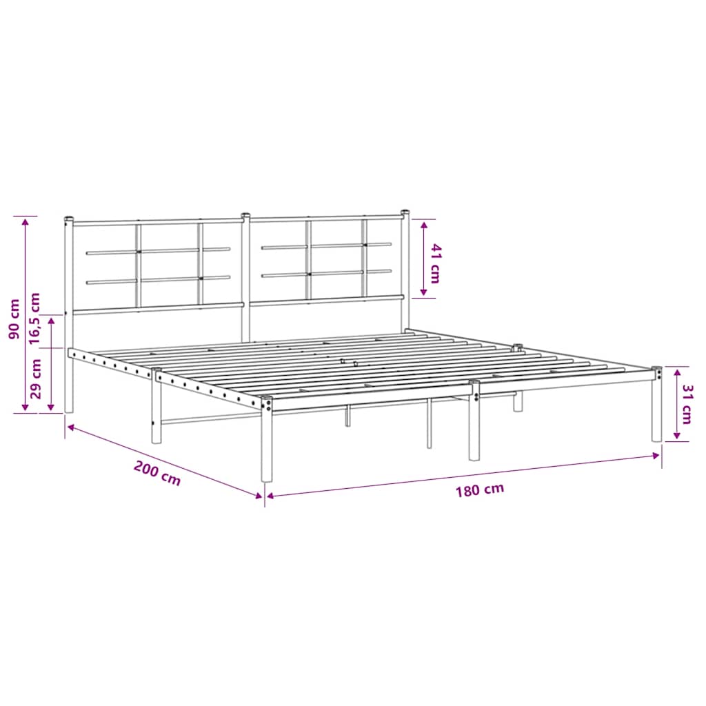 Metal Bed Frame without Mattress with Headboard Black 183x203 cm King