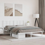 Metal Bed Frame without Mattress with Headboard White 150x200 cm