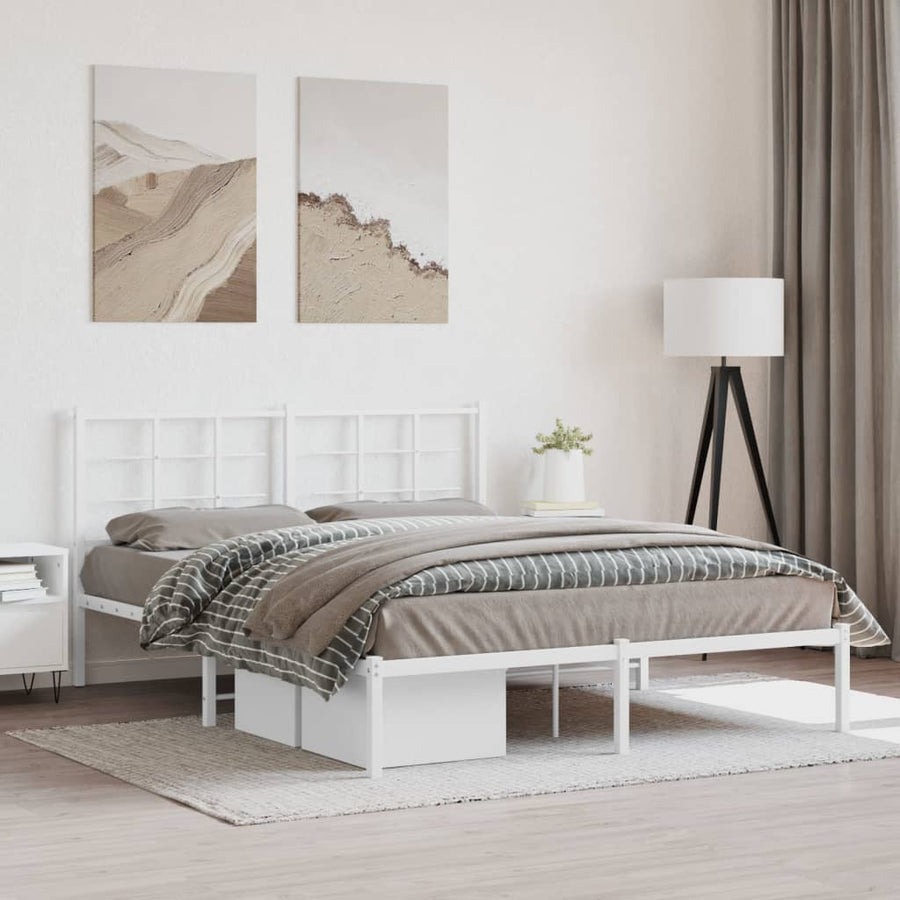 Metal Bed Frame without Mattress with Headboard White 150x200 cm