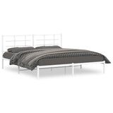 Metal Bed Frame without Mattress with Headboard White 183x203 cm King - Front View