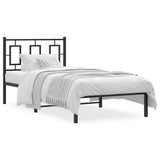 Metal Bed Frame without Mattress with Headboard Black 90x190 cm - Front View