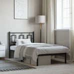 Metal Bed Frame without Mattress with Headboard Black 90x190 cm