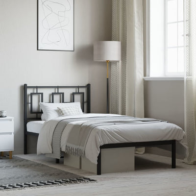 Metal Bed Frame without Mattress with Headboard Black 90x190 cm