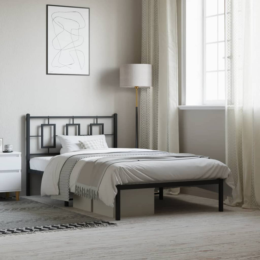 Metal Bed Frame without Mattress with Headboard Black 107x203 cm King Single