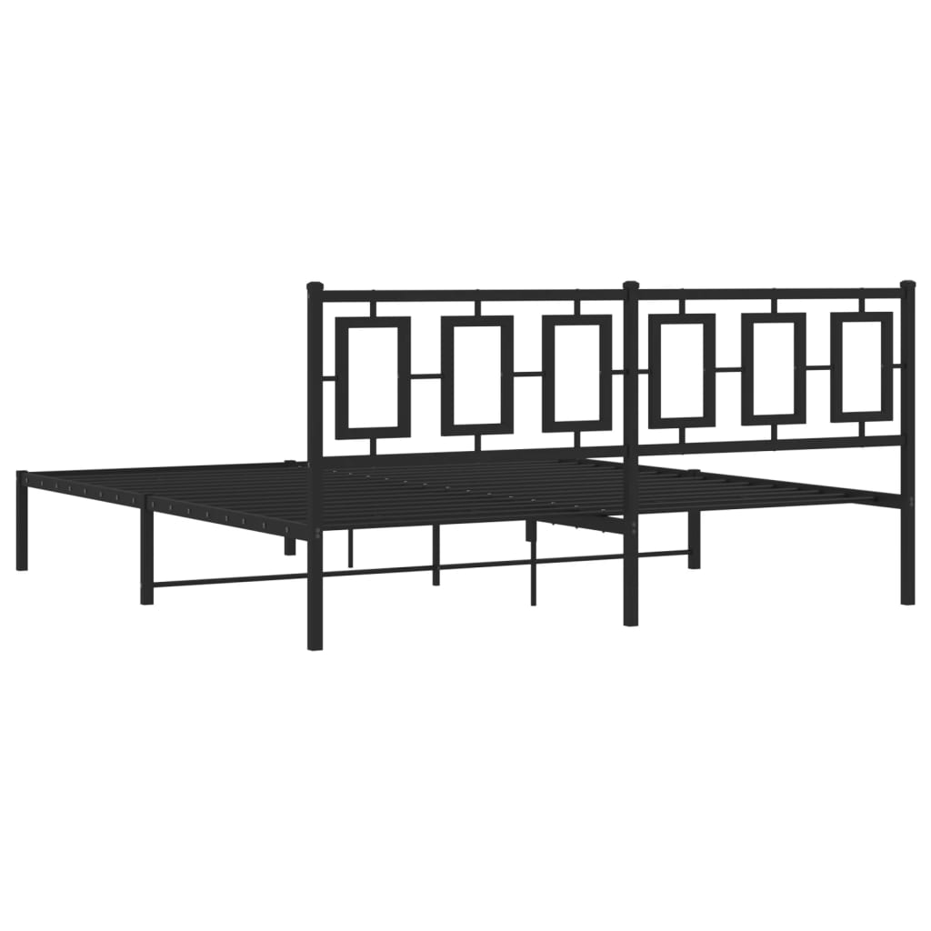 Metal Bed Frame without Mattress with Headboard Black 183x203 cm King