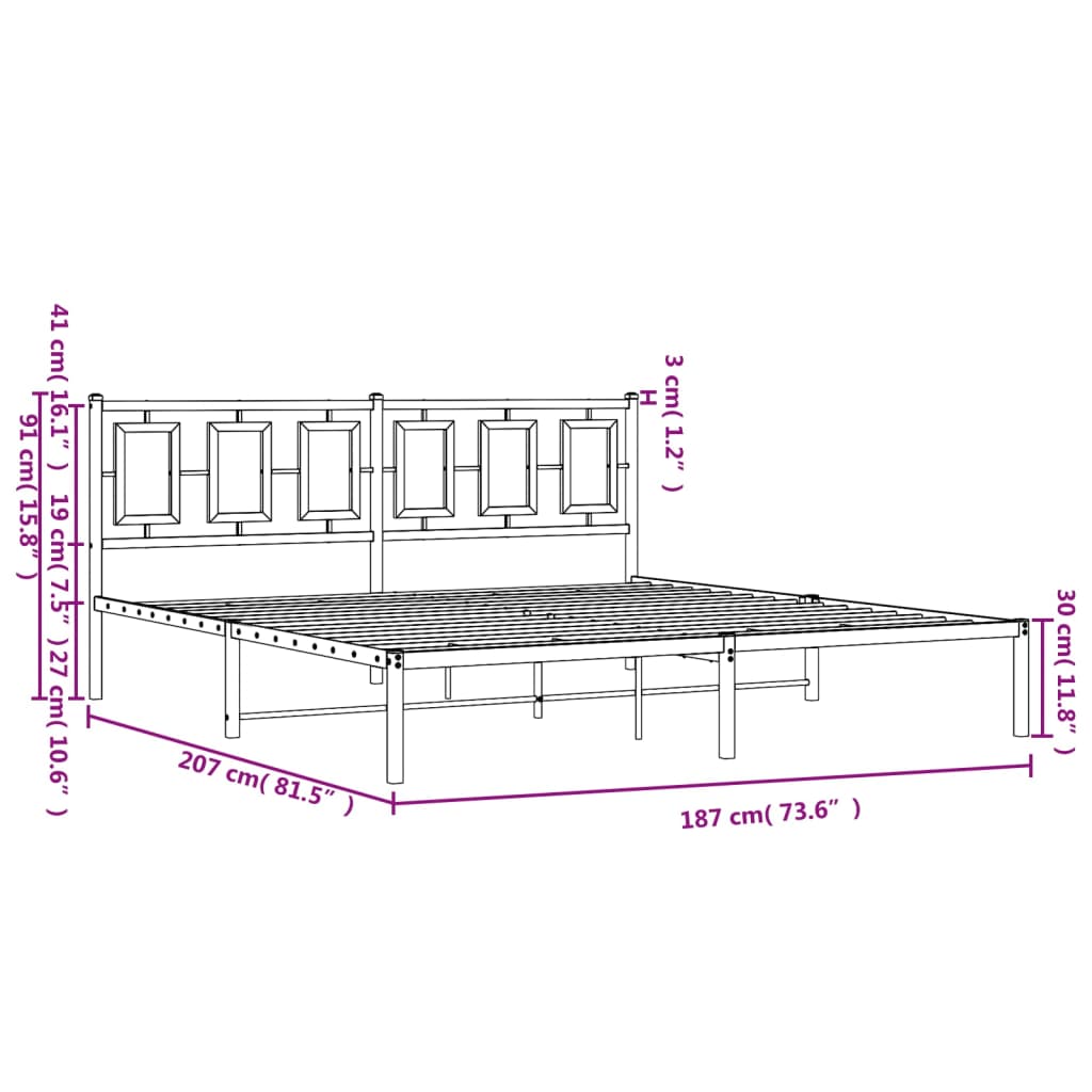 Metal Bed Frame without Mattress with Headboard Black 183x203 cm King