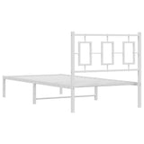 Metal Bed Frame without Mattress with Headboard White 90x190 cm - Close-Up Angle