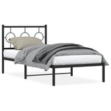 Metal Bed Frame without Mattress with Headboard Black 90x190 cm - Front View