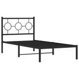 Metal Bed Frame without Mattress with Headboard Black 90x190 cm - Side View