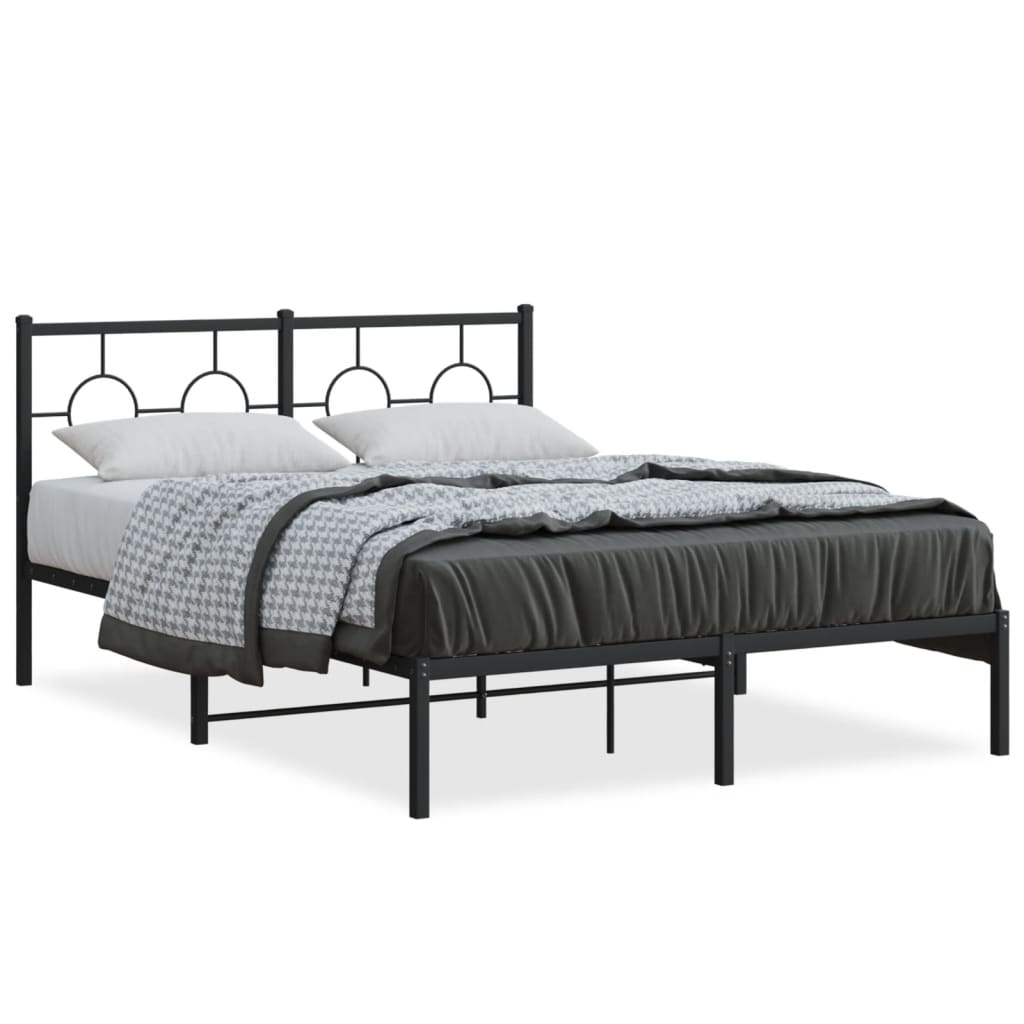 Metal Bed Frame without Mattress with Headboard Black 135x190 cm