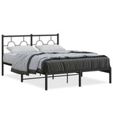 Metal Bed Frame without Mattress with Headboard Black 135x190 cm - Front View