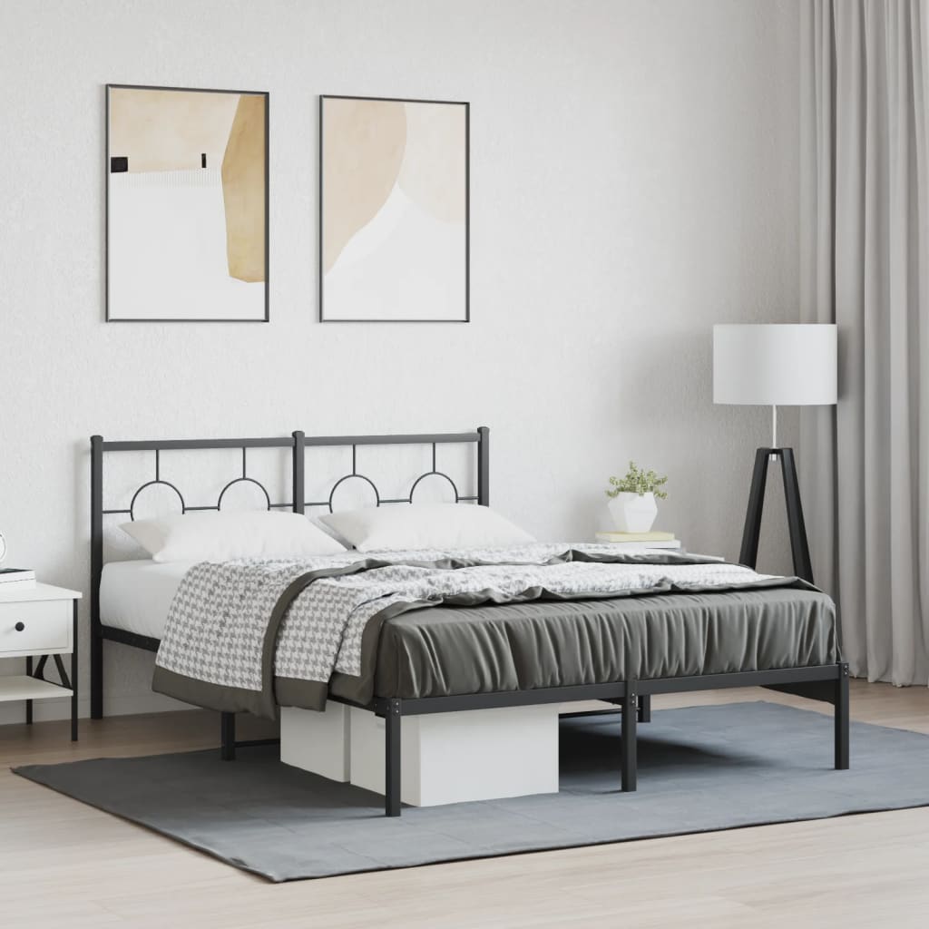 Metal Bed Frame without Mattress with Headboard Black 135x190 cm