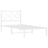 Metal Bed Frame without Mattress with Headboard White 90x190 cm - Side View