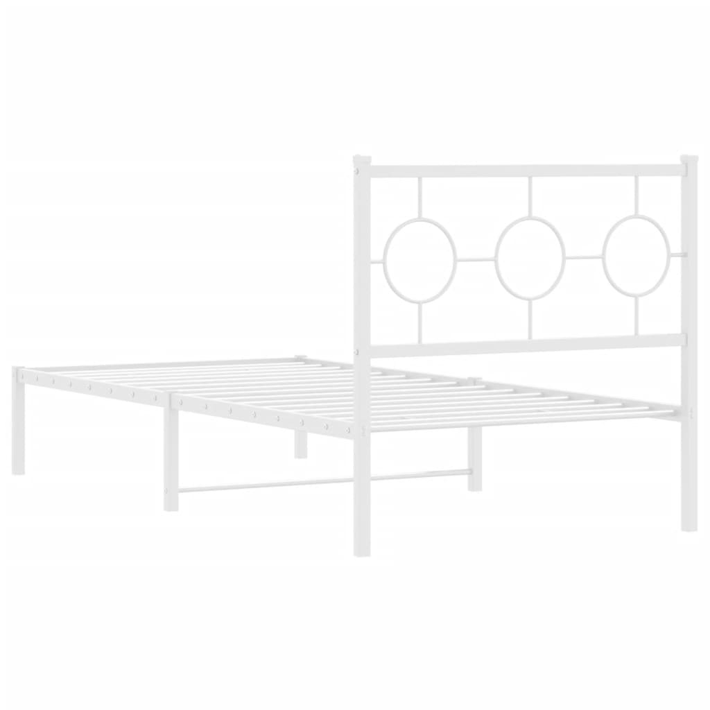 Metal Bed Frame without Mattress with Headboard White 90x190 cm