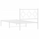 Metal Bed Frame without Mattress with Headboard White 90x190 cm - Close-Up Angle