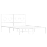 Metal Bed Frame without Mattress with Headboard White 135x190 cm - Side View