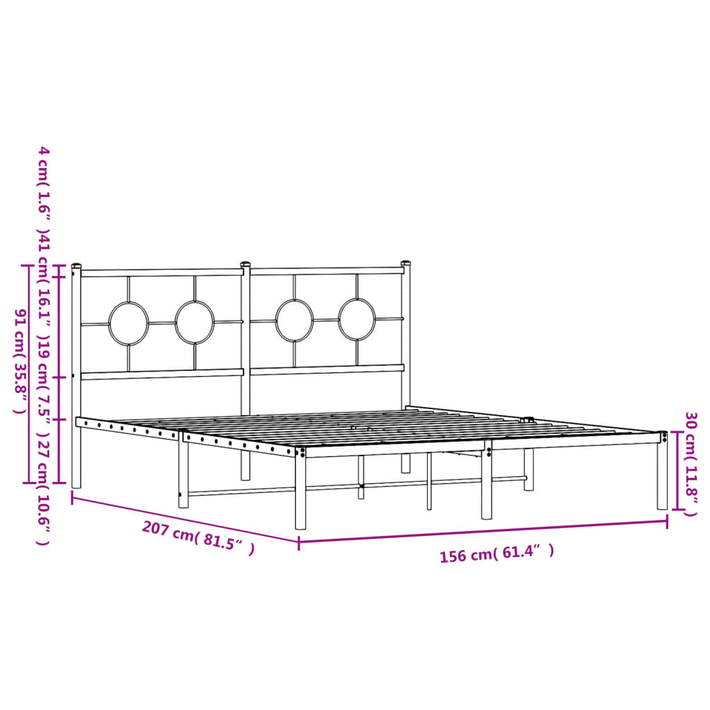 Metal Bed Frame without Mattress with Headboard White 150x200 cm