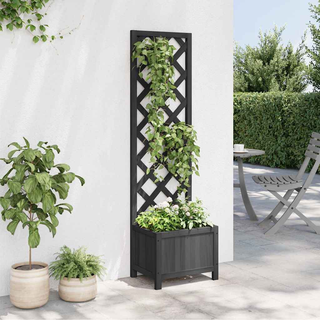 Planter with Trellis Black 40x30x135 cm cmSolid Wood Fir
