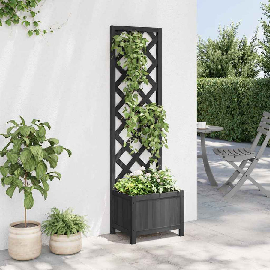 Planter with Trellis Black 40x30x135 cm cmSolid Wood Fir