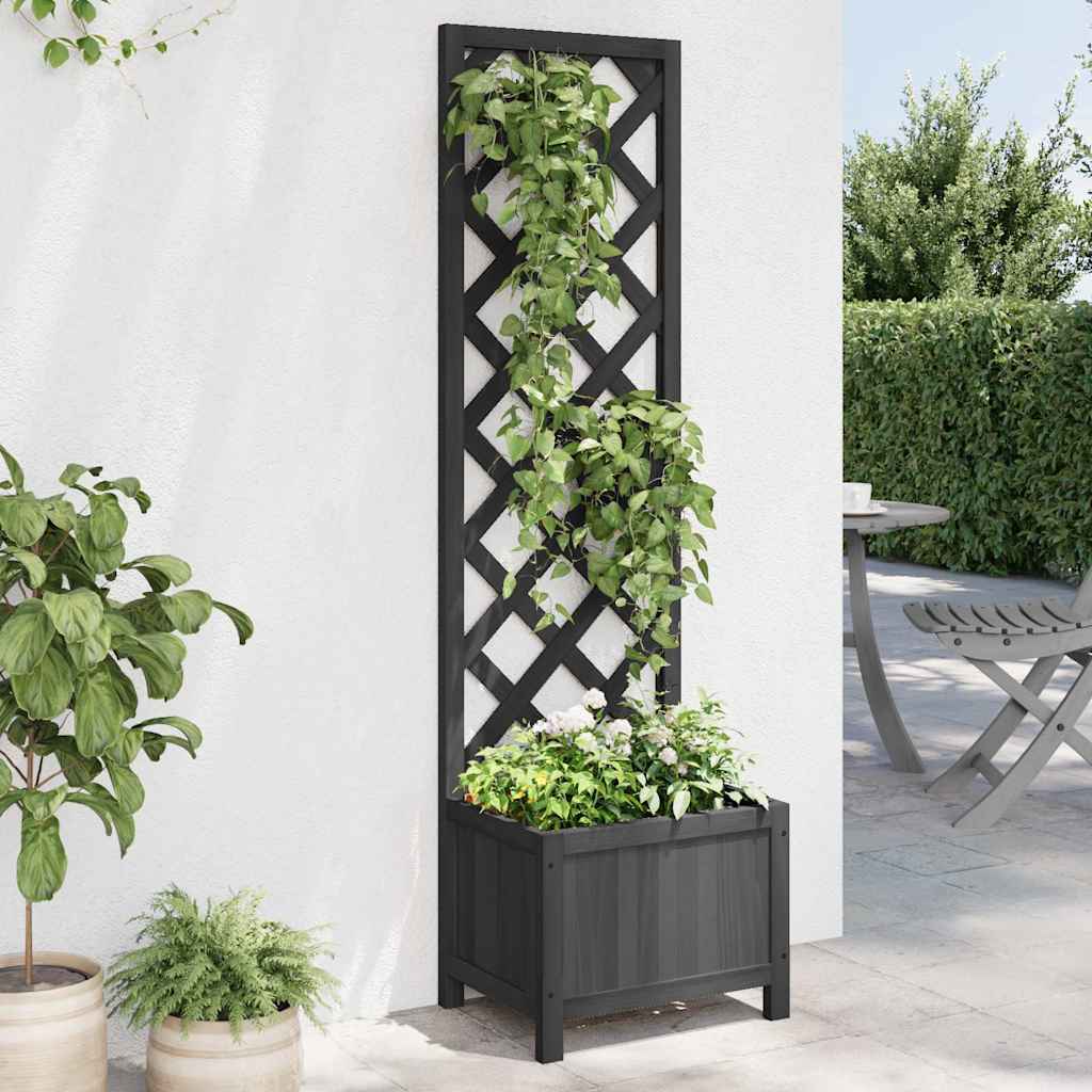 Planter with Trellis Black 40x30x135 cm cmSolid Wood Fir