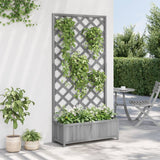 Planter with Trellis Grey Solid Wood Fir - Side View