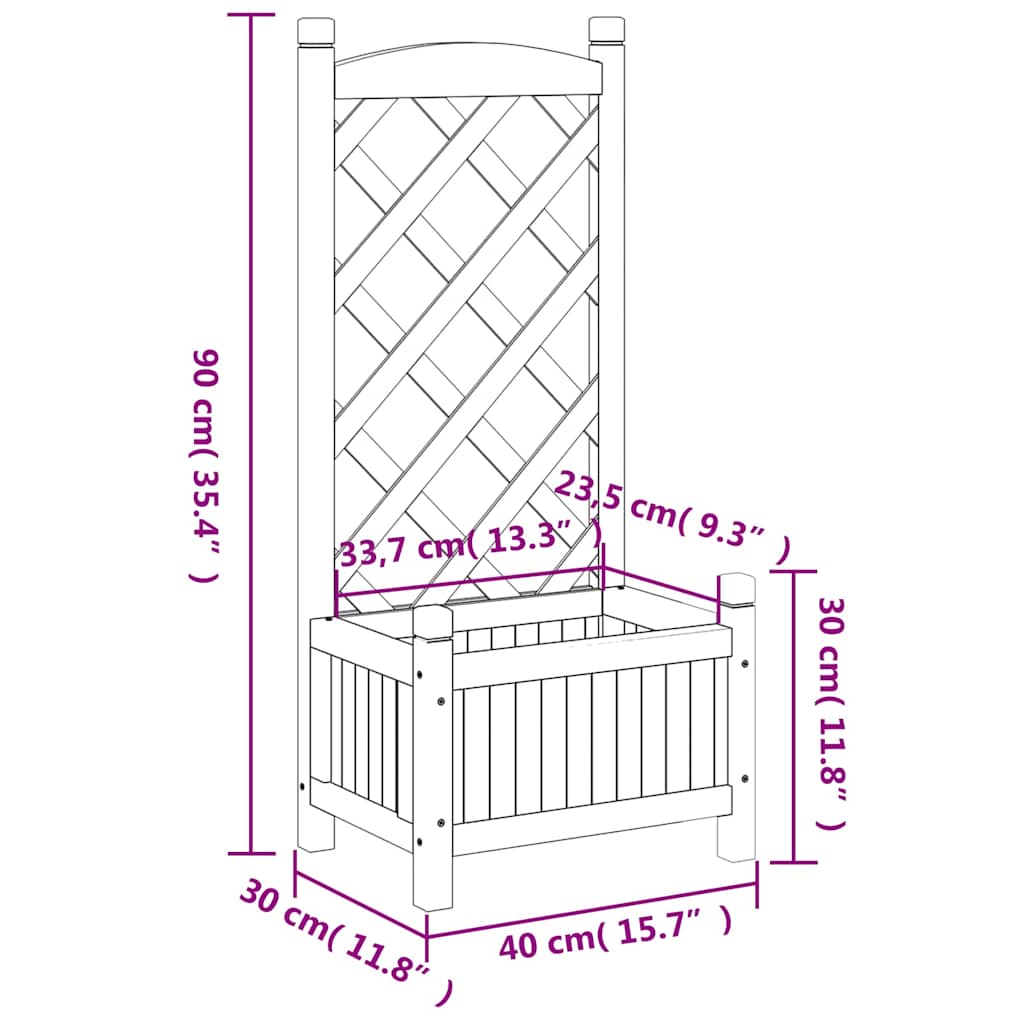 Planter with Trellis Brown 40x30x90 cm Solid Wood Fir