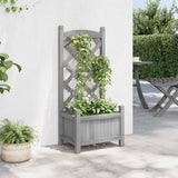 Planter with Trellis Grey Solid Wood Fir - Side View