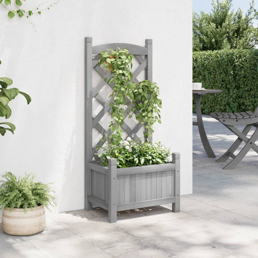 Planter with Trellis Grey 40x30x90 cm Solid Wood Fir
