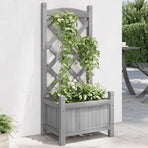 Planter with Trellis Grey 40x30x90 cm Solid Wood Fir